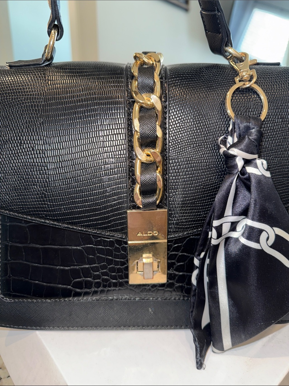 ALDO Black Chain-Accent Satchel Bag